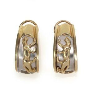 14k Two Tone Gold Panther Oval Huggie Earrings